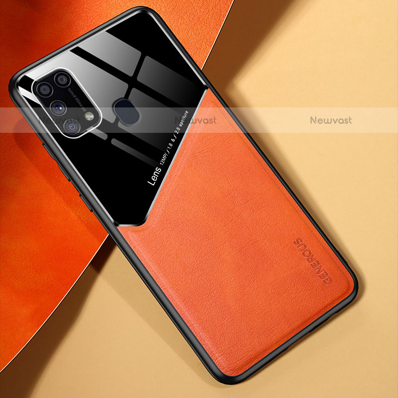 Soft Silicone Gel Leather Snap On Case Cover with Magnetic for Samsung Galaxy M31 Orange