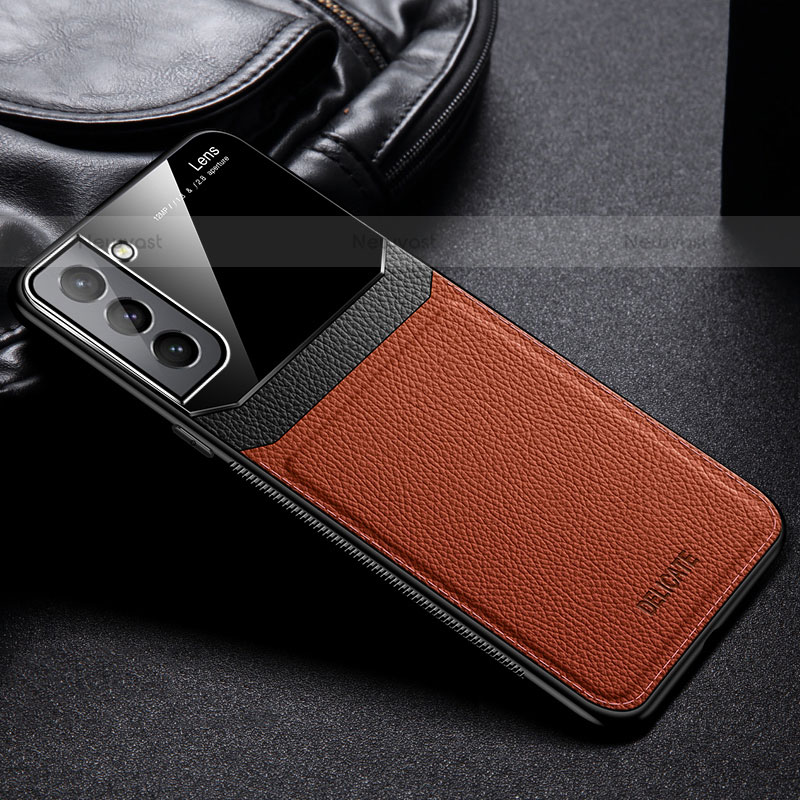 Soft Silicone Gel Leather Snap On Case Cover with Magnetic for Samsung Galaxy S21 5G Brown