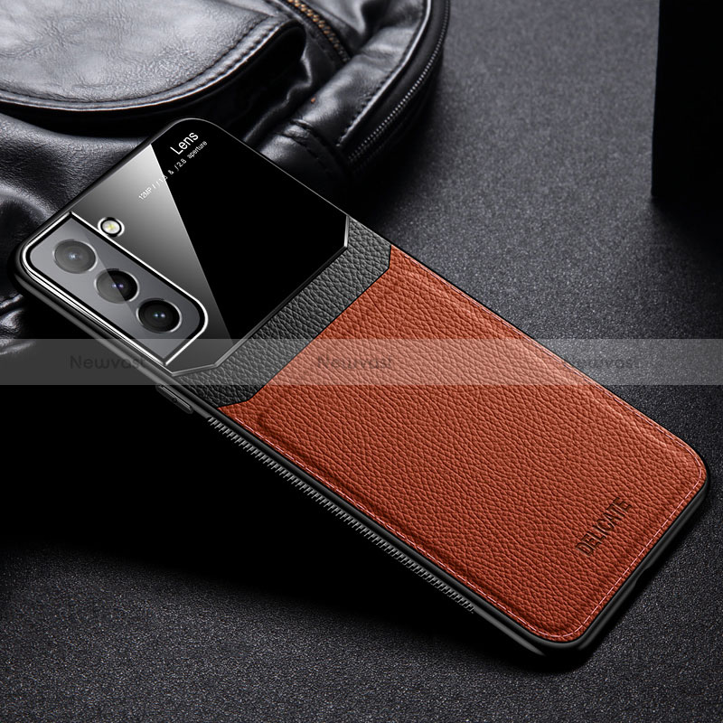 Soft Silicone Gel Leather Snap On Case Cover with Magnetic for Samsung Galaxy S24 5G Brown