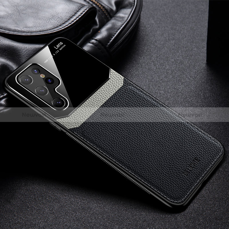 Soft Silicone Gel Leather Snap On Case Cover with Magnetic for Samsung Galaxy S24 Ultra 5G Black