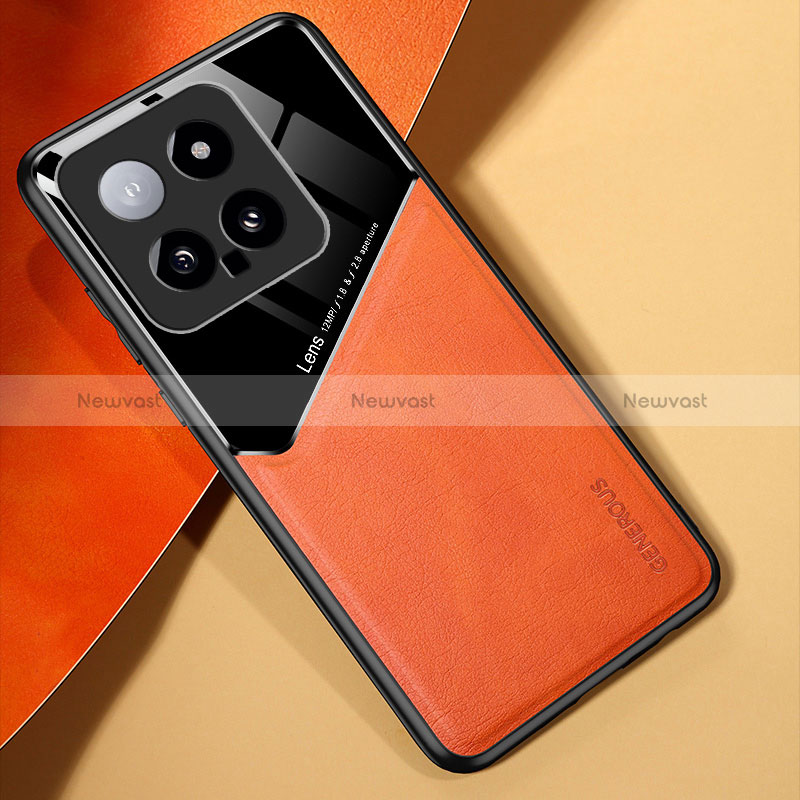 Soft Silicone Gel Leather Snap On Case Cover with Magnetic for Xiaomi Mi 14 Pro 5G Orange