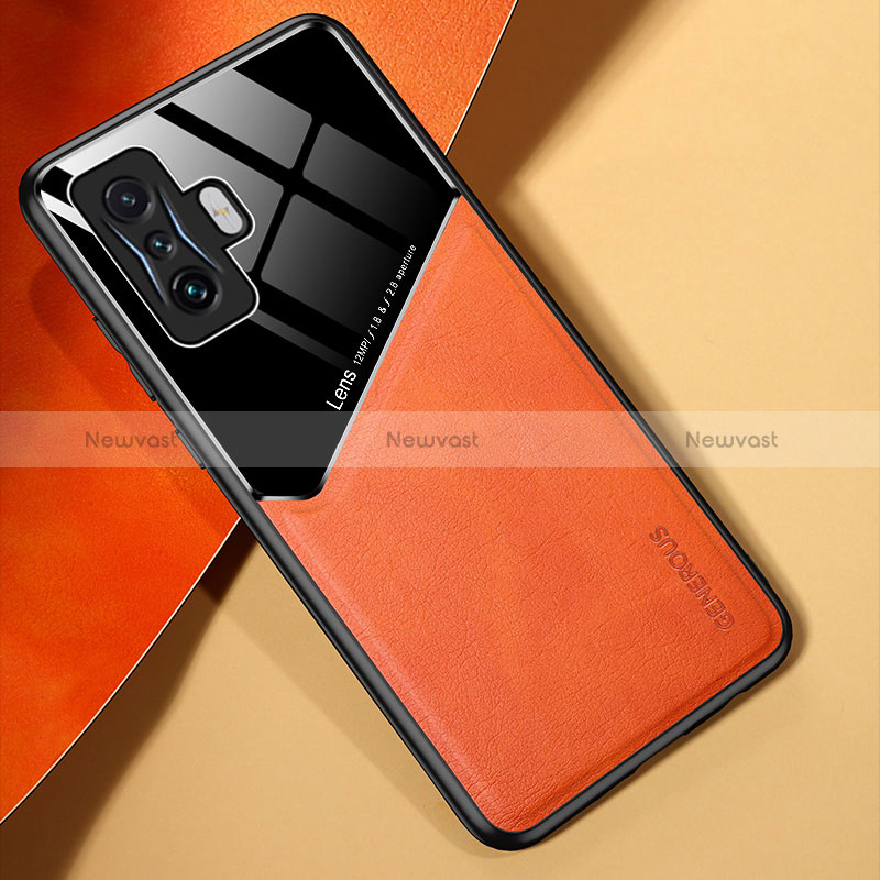 Soft Silicone Gel Leather Snap On Case Cover with Magnetic for Xiaomi Poco F4 GT 5G Orange