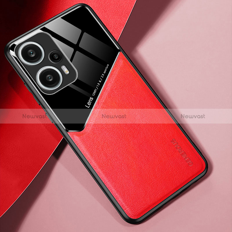 Soft Silicone Gel Leather Snap On Case Cover with Magnetic for Xiaomi Poco F5 5G Red