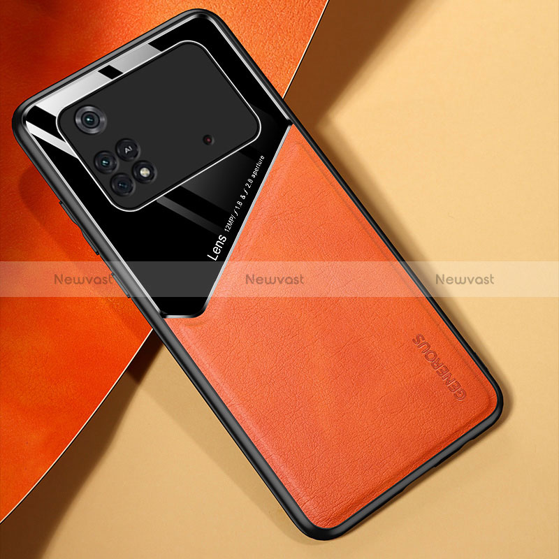 Soft Silicone Gel Leather Snap On Case Cover with Magnetic for Xiaomi Poco M4 Pro 4G Orange