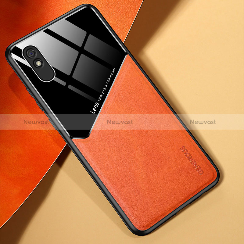 Soft Silicone Gel Leather Snap On Case Cover with Magnetic for Xiaomi Redmi 9i Orange