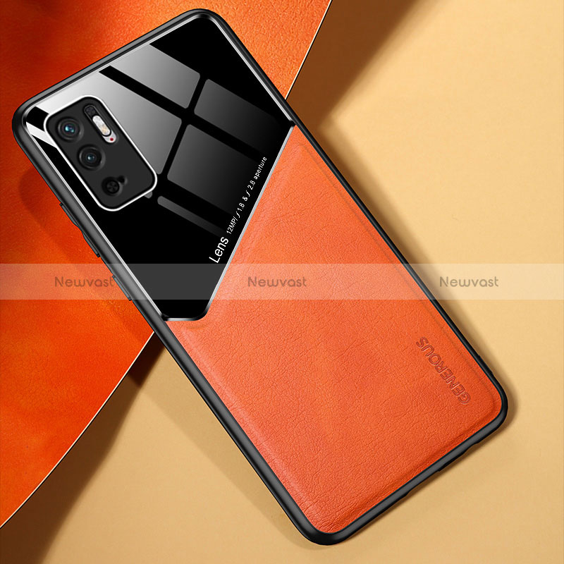 Soft Silicone Gel Leather Snap On Case Cover with Magnetic for Xiaomi Redmi Note 10T 5G Orange