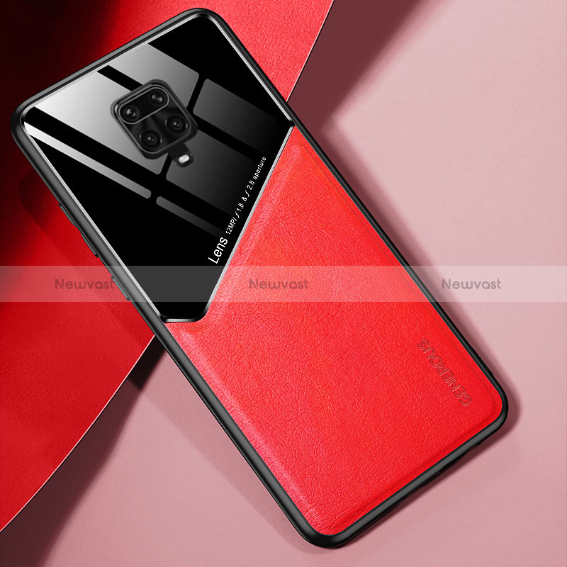 Soft Silicone Gel Leather Snap On Case Cover with Magnetic for Xiaomi Redmi Note 9S Red