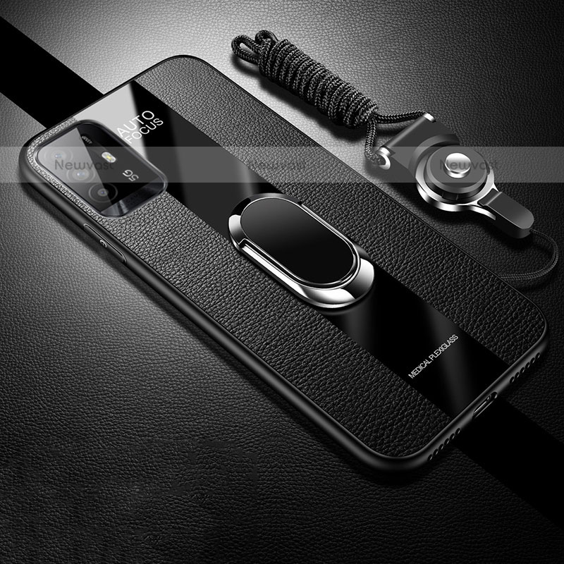 Soft Silicone Gel Leather Snap On Case Cover with Magnetic S01 for Oppo F19 Pro+ Plus 5G Black