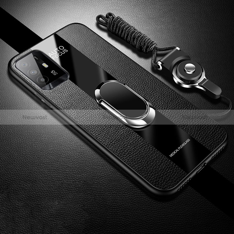 Soft Silicone Gel Leather Snap On Case Cover with Magnetic S01 for Oppo Reno5 Z 5G Black