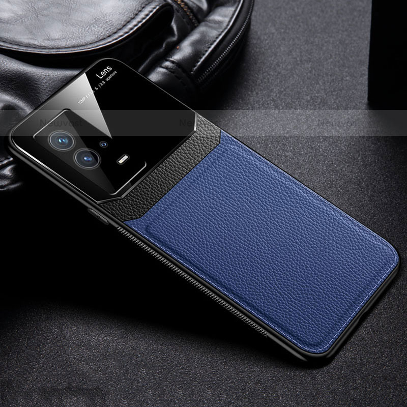 Soft Silicone Gel Leather Snap On Case Cover with Magnetic S01 for Vivo iQOO 8 5G Blue