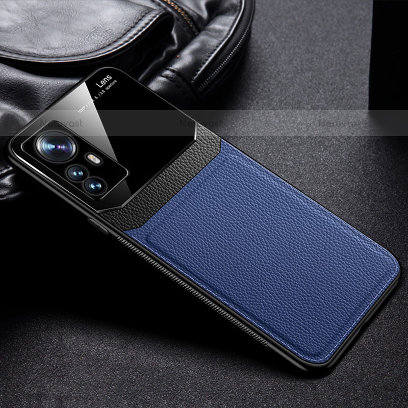 Soft Silicone Gel Leather Snap On Case Cover with Magnetic S01 for Xiaomi Mi 12 Pro 5G Blue