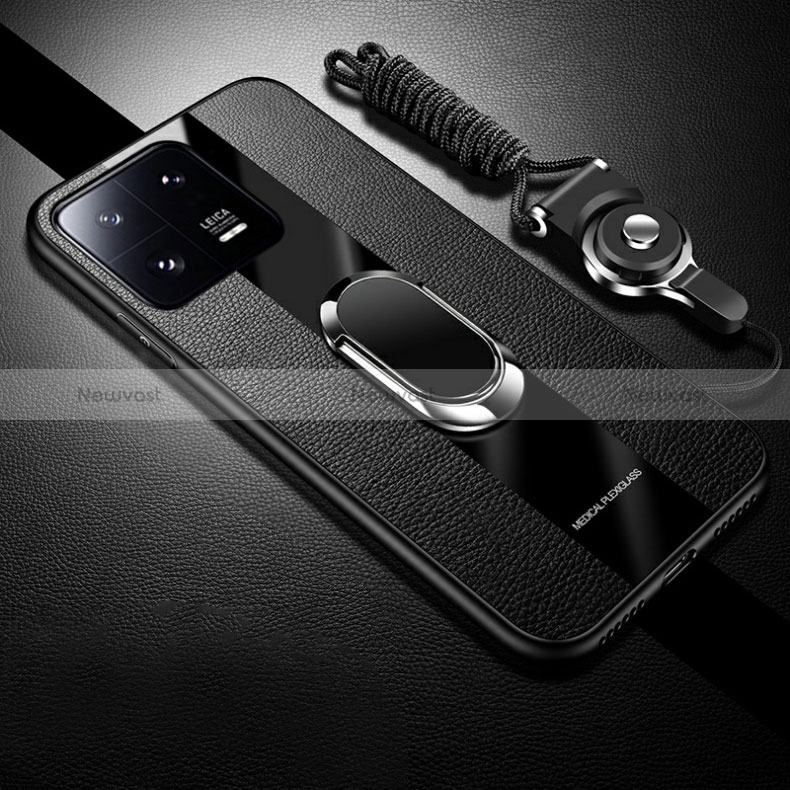 Soft Silicone Gel Leather Snap On Case Cover with Magnetic S01 for Xiaomi Mi 13 5G Black