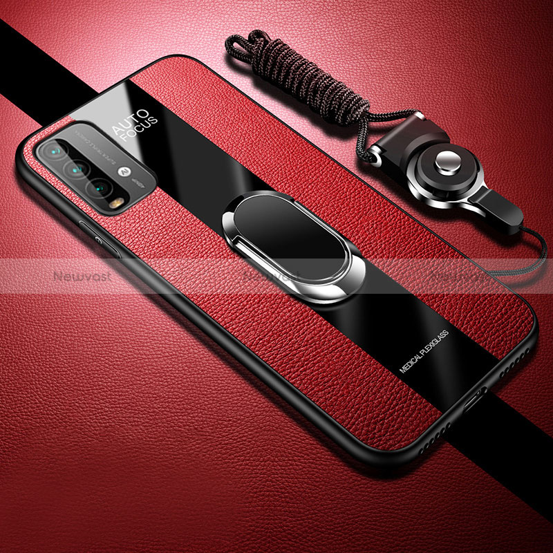 Soft Silicone Gel Leather Snap On Case Cover with Magnetic S01 for Xiaomi Redmi 9T 4G Red