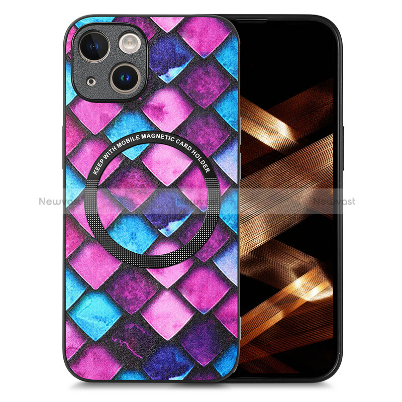 Soft Silicone Gel Leather Snap On Case Cover with Magnetic S01D for Apple iPhone 13 Purple