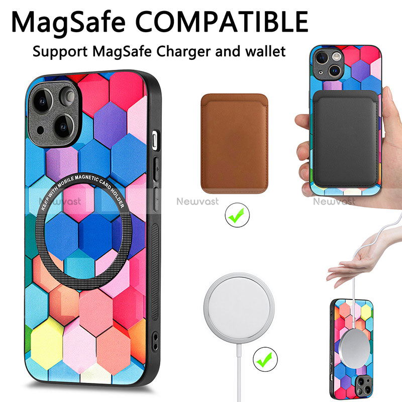 Soft Silicone Gel Leather Snap On Case Cover with Magnetic S01D for Apple iPhone 15 Plus