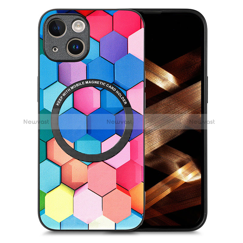 Soft Silicone Gel Leather Snap On Case Cover with Magnetic S01D for Apple iPhone 15 Plus