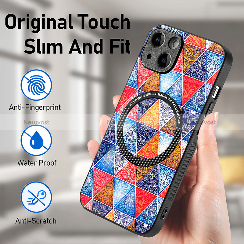 Soft Silicone Gel Leather Snap On Case Cover with Magnetic S01D for Apple iPhone 15 Plus