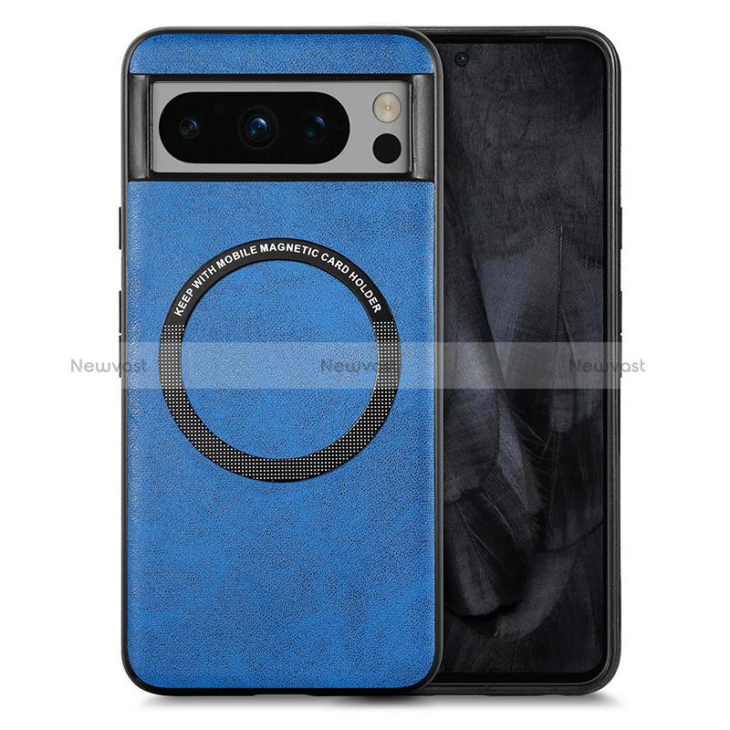 Soft Silicone Gel Leather Snap On Case Cover with Magnetic S01D for Google Pixel 8 Pro 5G Blue