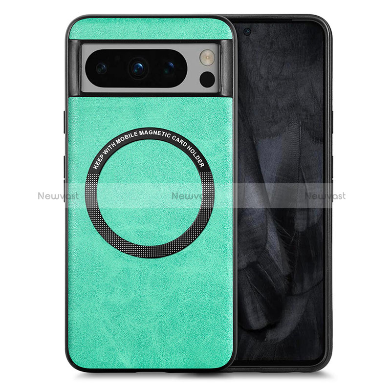 Soft Silicone Gel Leather Snap On Case Cover with Magnetic S01D for Google Pixel 8 Pro 5G Green