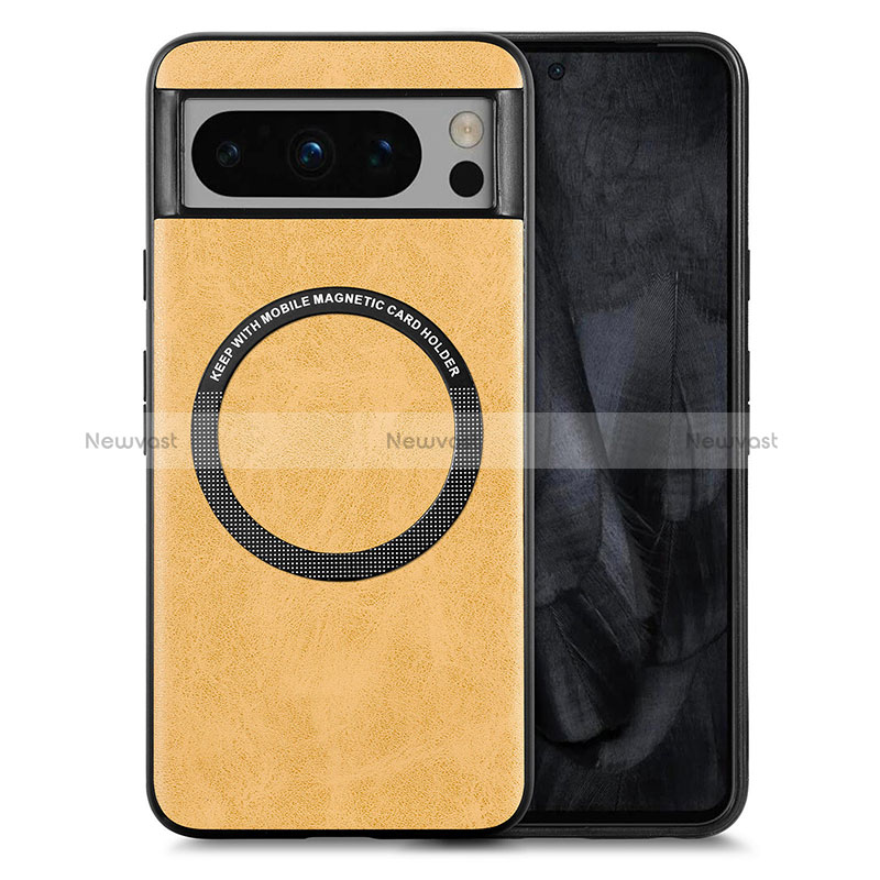 Soft Silicone Gel Leather Snap On Case Cover with Magnetic S01D for Google Pixel 8 Pro 5G Light Brown