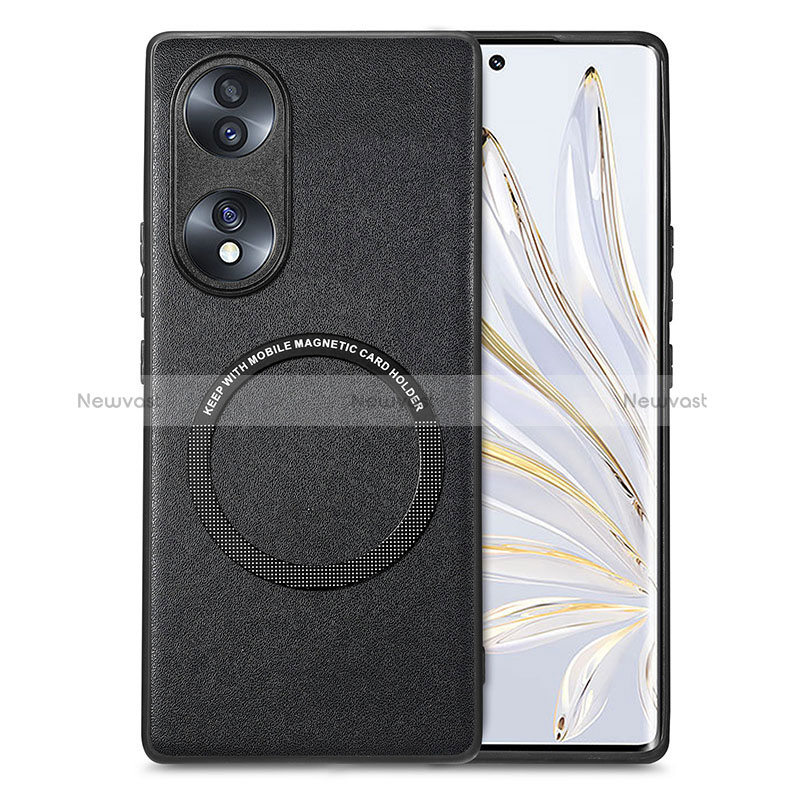 Soft Silicone Gel Leather Snap On Case Cover with Magnetic S01D for Huawei Honor 70 5G Black