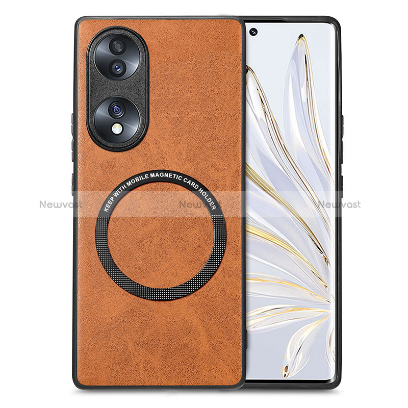 Soft Silicone Gel Leather Snap On Case Cover with Magnetic S01D for Huawei Honor 70 5G Brown