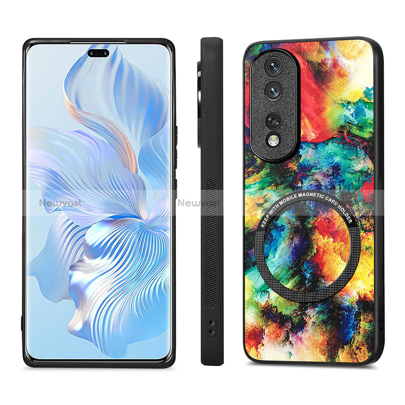 Soft Silicone Gel Leather Snap On Case Cover with Magnetic S01D for Huawei Honor 80 Pro 5G