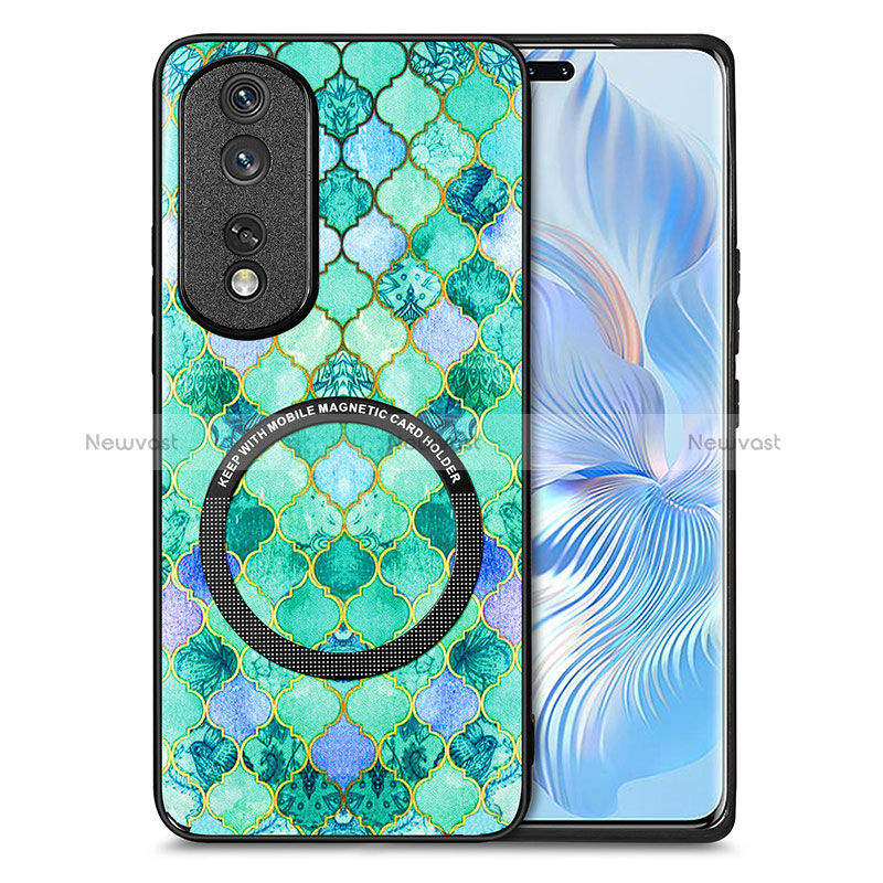 Soft Silicone Gel Leather Snap On Case Cover with Magnetic S01D for Huawei Honor 80 Pro 5G Green