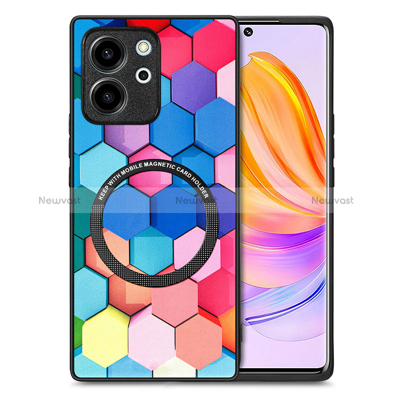 Soft Silicone Gel Leather Snap On Case Cover with Magnetic S01D for Huawei Honor 80 SE 5G