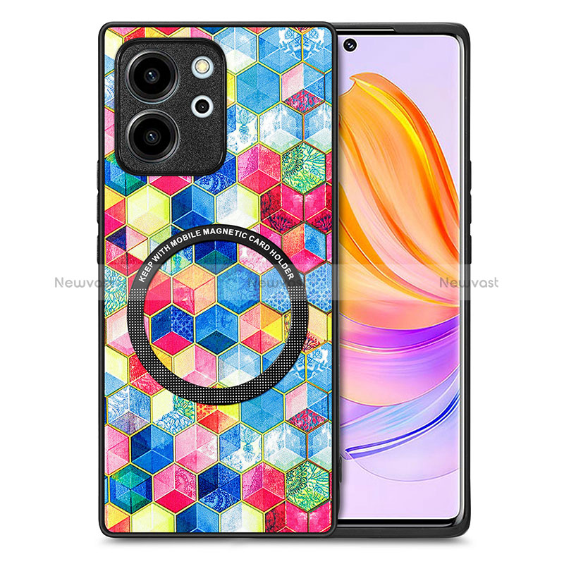 Soft Silicone Gel Leather Snap On Case Cover with Magnetic S01D for Huawei Honor 80 SE 5G