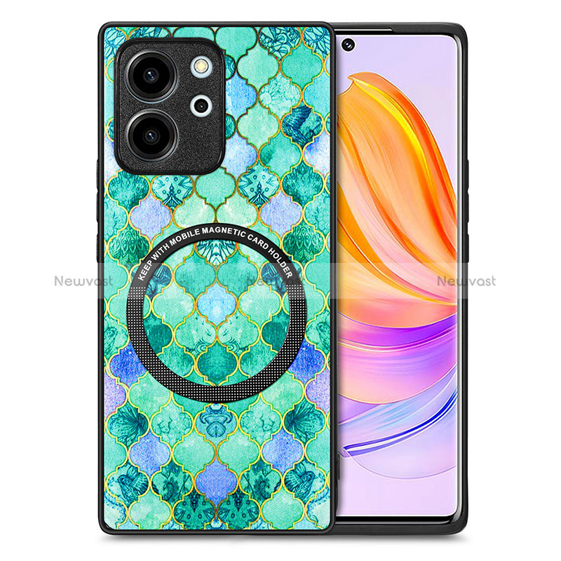 Soft Silicone Gel Leather Snap On Case Cover with Magnetic S01D for Huawei Honor 80 SE 5G Green