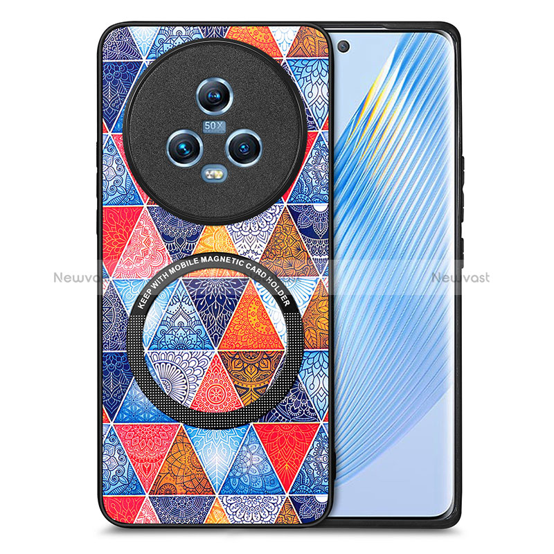 Soft Silicone Gel Leather Snap On Case Cover with Magnetic S01D for Huawei Honor Magic5 5G Brown