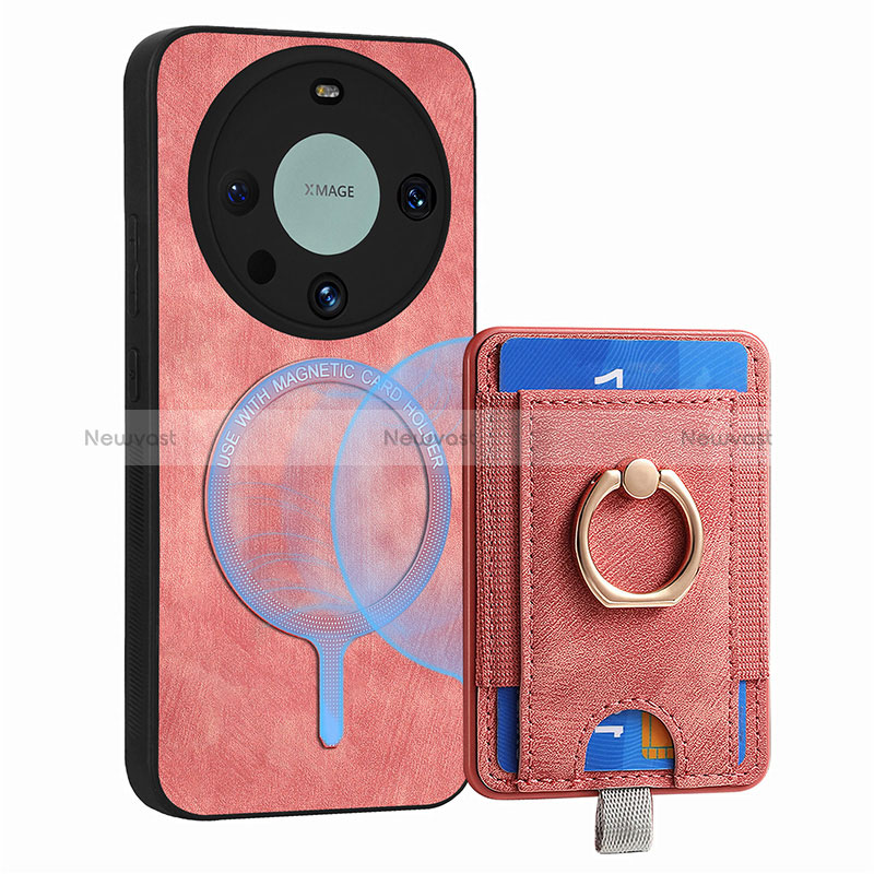 Soft Silicone Gel Leather Snap On Case Cover with Magnetic S01D for Huawei Mate 60 Pro Rose Gold