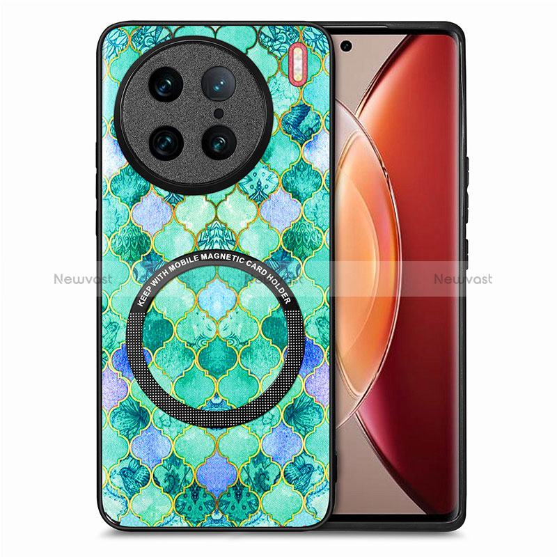 Soft Silicone Gel Leather Snap On Case Cover with Magnetic S01D for Vivo X90 Pro 5G Green