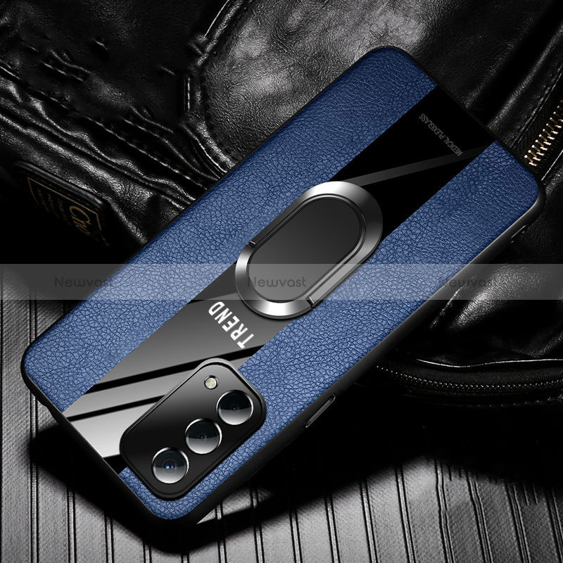 Soft Silicone Gel Leather Snap On Case Cover with Magnetic S02 for Oppo A74 5G Blue