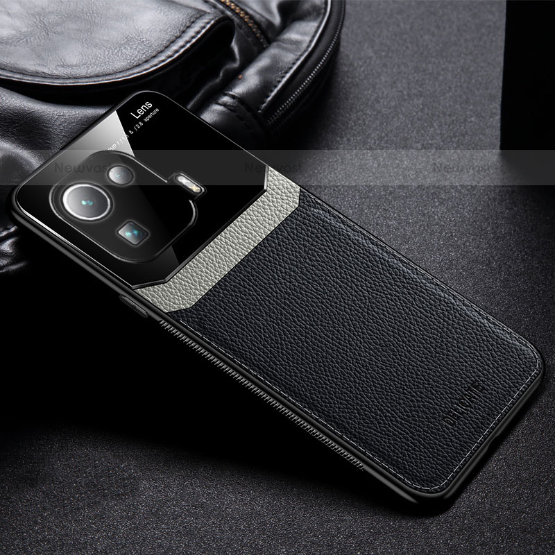 Soft Silicone Gel Leather Snap On Case Cover with Magnetic S02 for Xiaomi Mi 11 Pro 5G Black