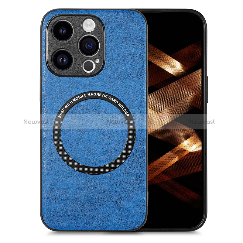 Soft Silicone Gel Leather Snap On Case Cover with Magnetic S02D for Apple iPhone 13 Pro Blue