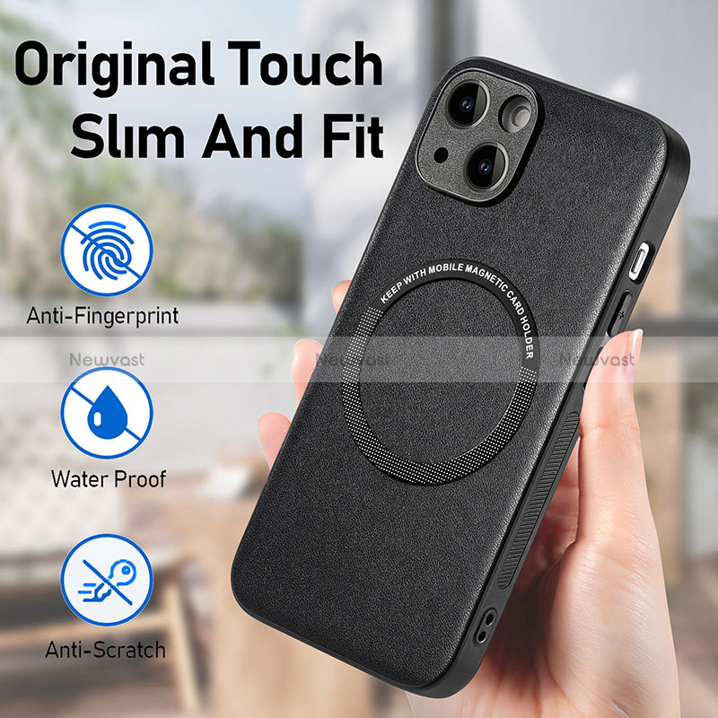 Soft Silicone Gel Leather Snap On Case Cover with Magnetic S02D for Apple iPhone 14