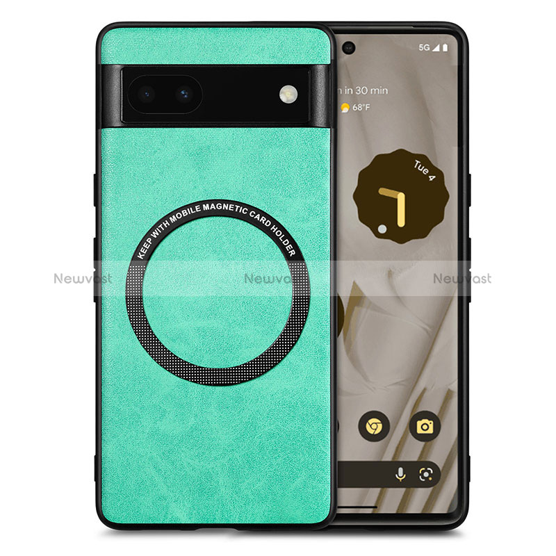 Soft Silicone Gel Leather Snap On Case Cover with Magnetic S02D for Google Pixel 6a 5G Green