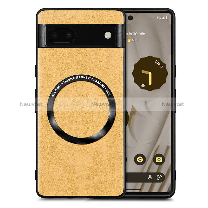 Soft Silicone Gel Leather Snap On Case Cover with Magnetic S02D for Google Pixel 6a 5G Yellow