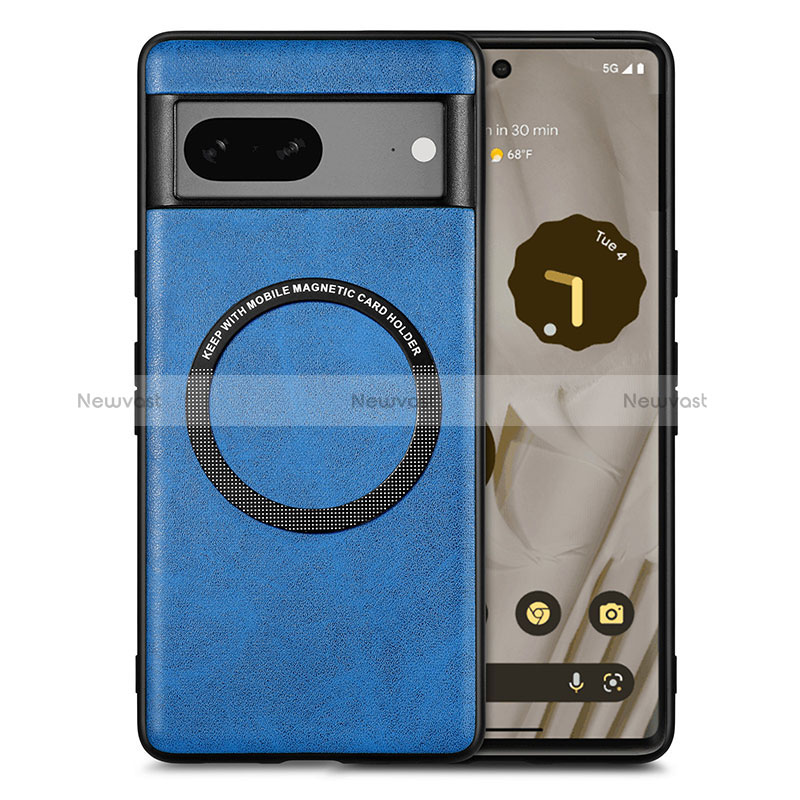 Soft Silicone Gel Leather Snap On Case Cover with Magnetic S02D for Google Pixel 7 5G Blue