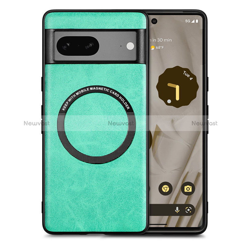 Soft Silicone Gel Leather Snap On Case Cover with Magnetic S02D for Google Pixel 7 5G Green