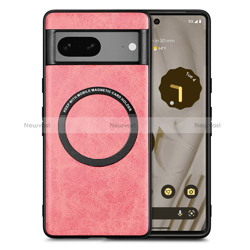 Soft Silicone Gel Leather Snap On Case Cover with Magnetic S02D for Google Pixel 7 5G Pink