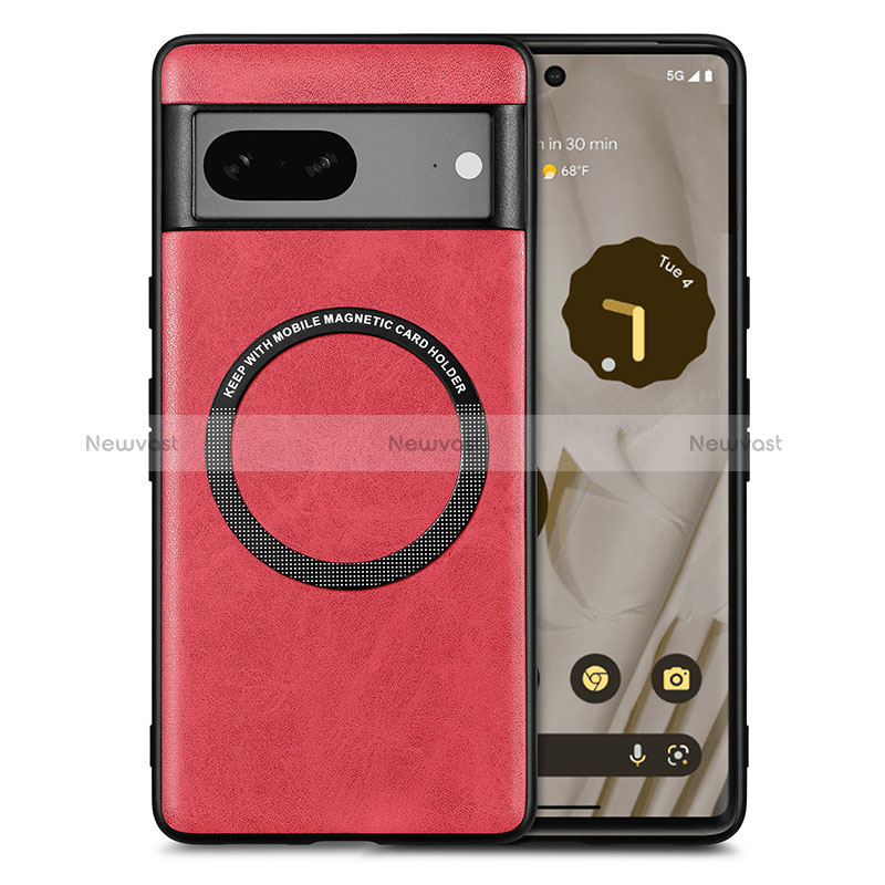 Soft Silicone Gel Leather Snap On Case Cover with Magnetic S02D for Google Pixel 7 5G Red