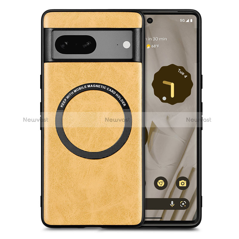 Soft Silicone Gel Leather Snap On Case Cover with Magnetic S02D for Google Pixel 7 5G Yellow