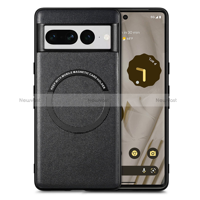 Soft Silicone Gel Leather Snap On Case Cover with Magnetic S02D for Google Pixel 7 Pro 5G Black