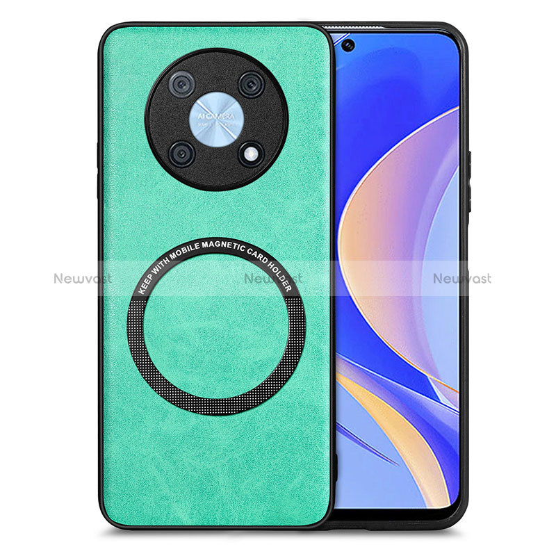 Soft Silicone Gel Leather Snap On Case Cover with Magnetic S02D for Huawei Enjoy 50 Pro Green