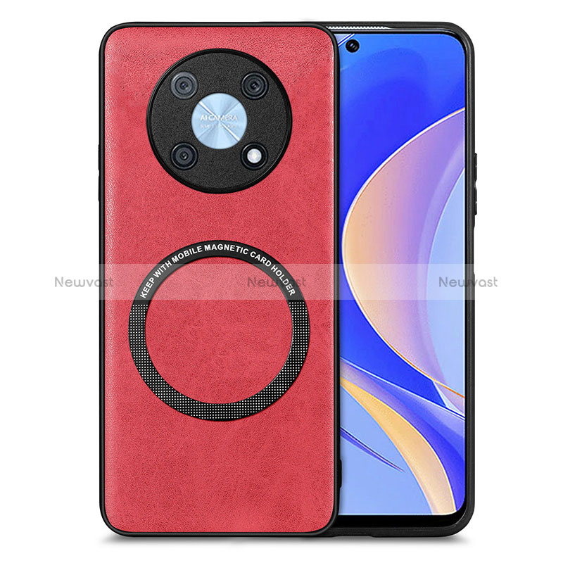 Soft Silicone Gel Leather Snap On Case Cover with Magnetic S02D for Huawei Enjoy 50 Pro Red