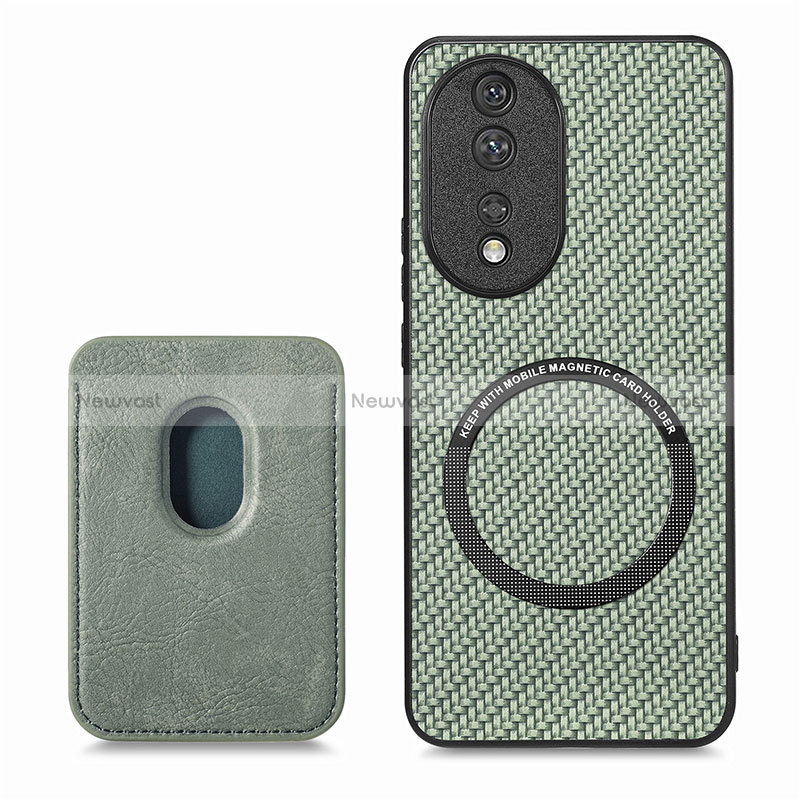 Soft Silicone Gel Leather Snap On Case Cover with Magnetic S02D for Huawei Honor 80 5G Green