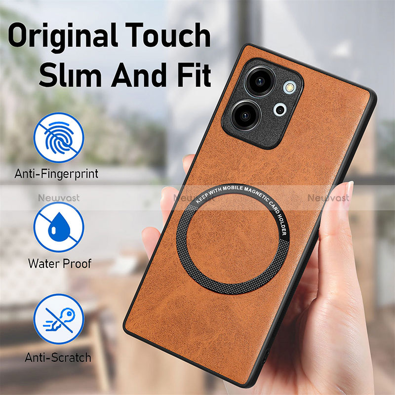 Soft Silicone Gel Leather Snap On Case Cover with Magnetic S02D for Huawei Honor 80 SE 5G